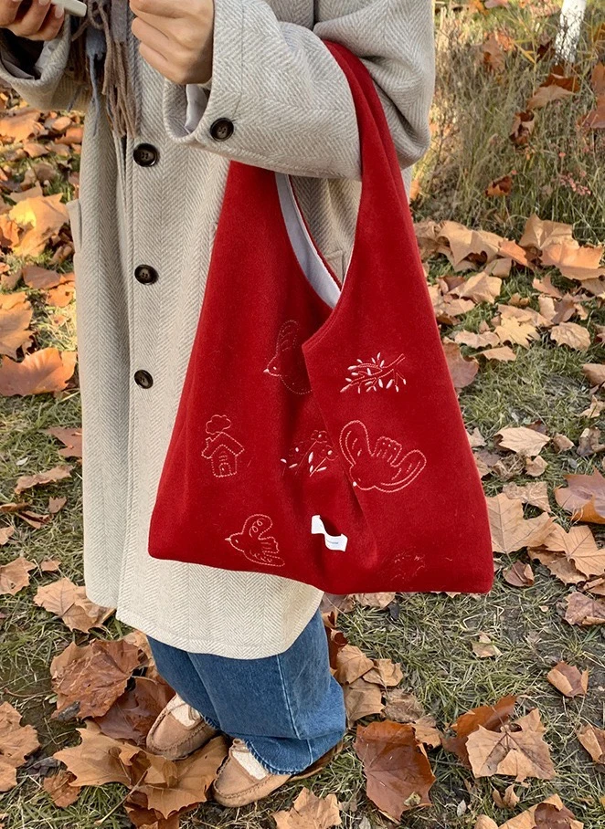 小众文艺飞鸟刺绣腋下包大容量百搭手提托特包学生通勤手提单肩包