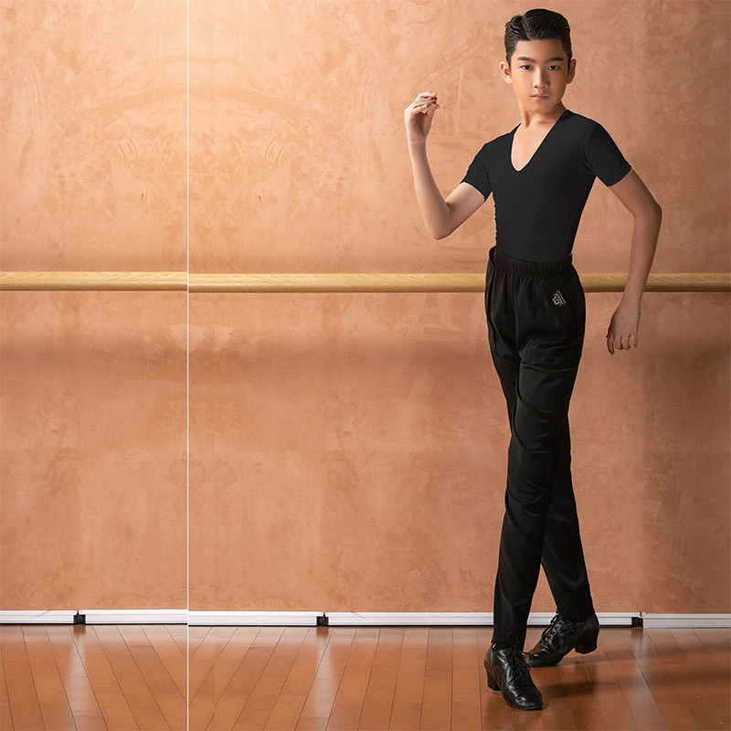 NY106-3男童弹力拉丁服装2025短袖上衣-东鑫舞蹈服拉丁服舞服黑色