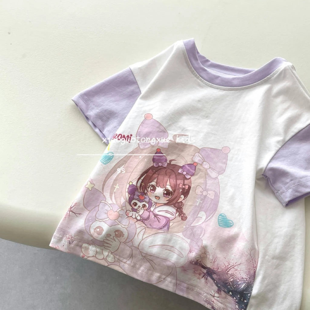 【实体童装品牌】xg&kids 5866夏季新品女童短袖刺绣印花儿童棉体恤