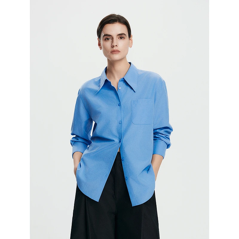 初棉DRDB新款升级果汁抗皱纯色翻领多色宽松衬衫女352604016