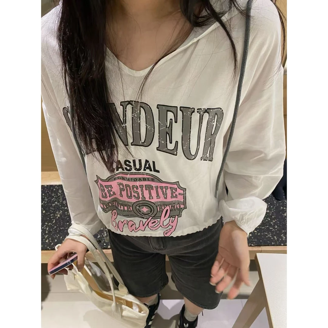 韩国代购.Call my name 美式字母连帽棉麻防晒L25062104