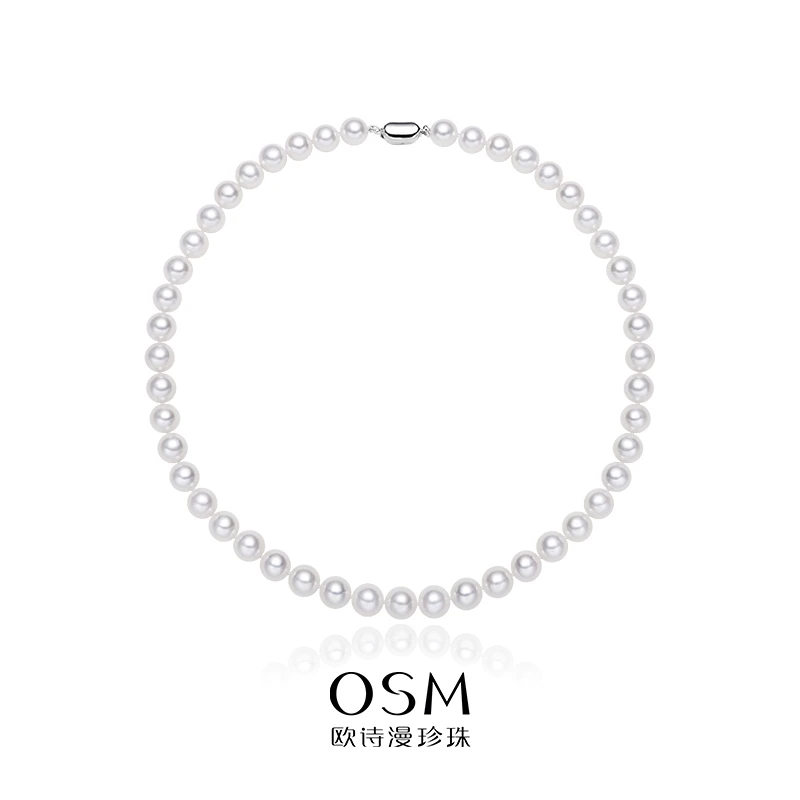 欧诗漫珠宝白色圆形淡水珍珠项链925银扣头8-9mm 坤颖035087
