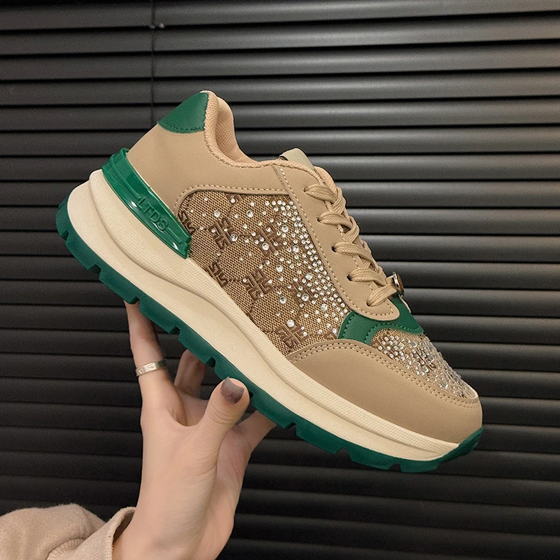 网红小众设计时尚休闲水钻厚底增高老爹鞋女2025年春季韩版女鞋潮