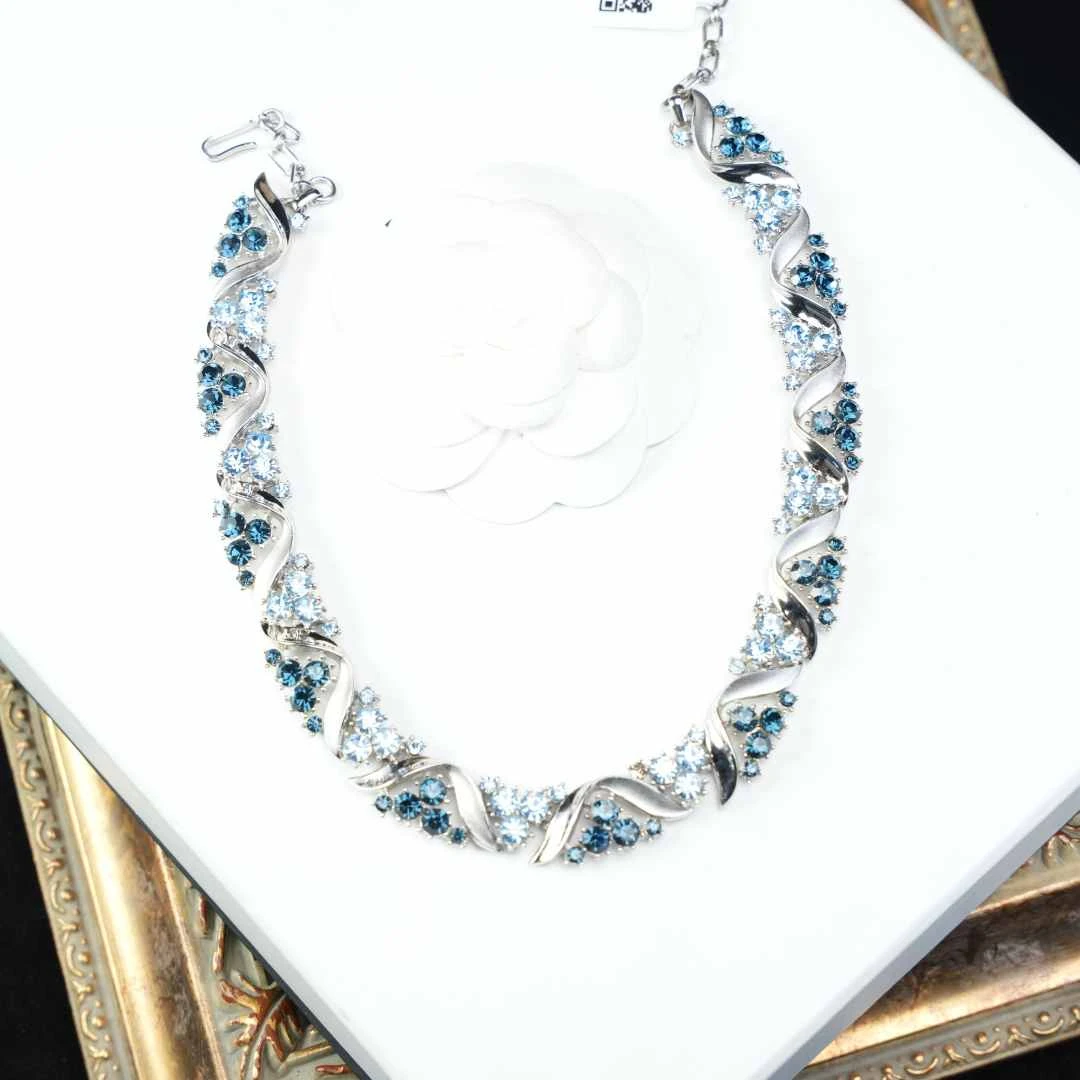 合金合成锆石项链 柚礼中古/翠法丽蓝色项链cx510336