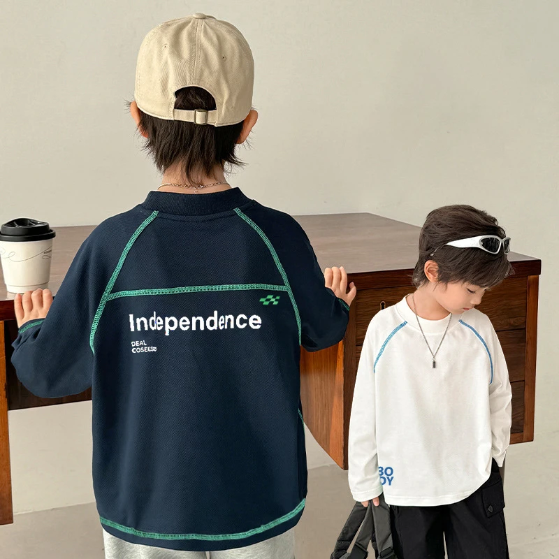 儿童纯棉长袖男童中大童t恤童装男孩运动打底衫春夏休闲短袖上衣