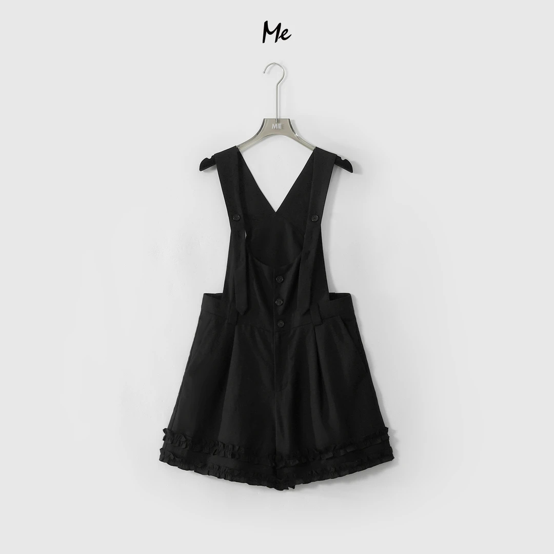 ME【花边背带短裤】天丝亚麻混纺木耳边显瘦时尚百搭背带裤MESS6063