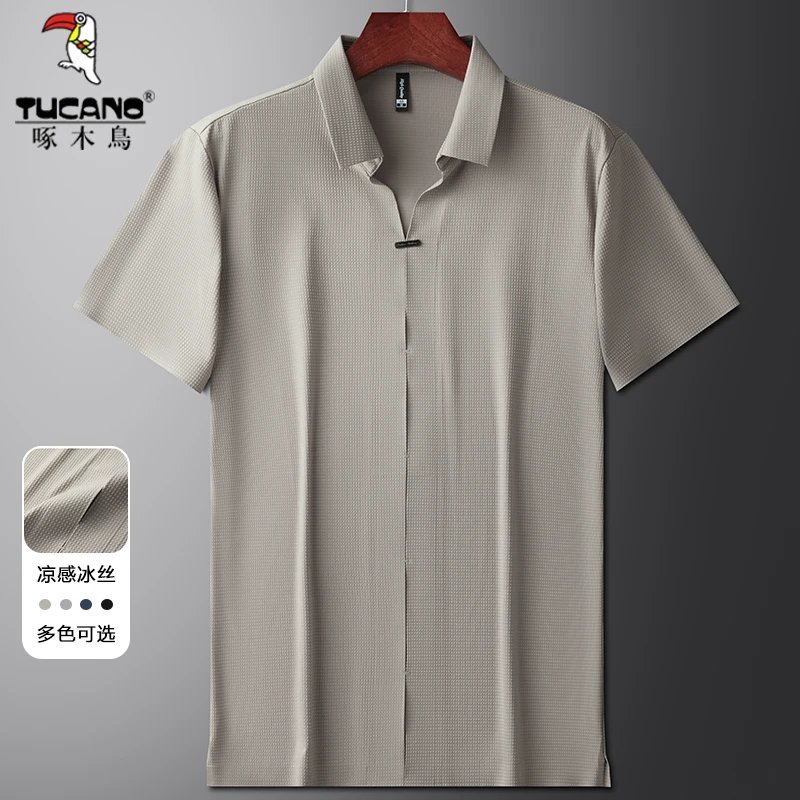 TUCANO/啄木鳥中年男士夏季冰丝无痕短袖polo衫爸爸薄款翻领t恤
