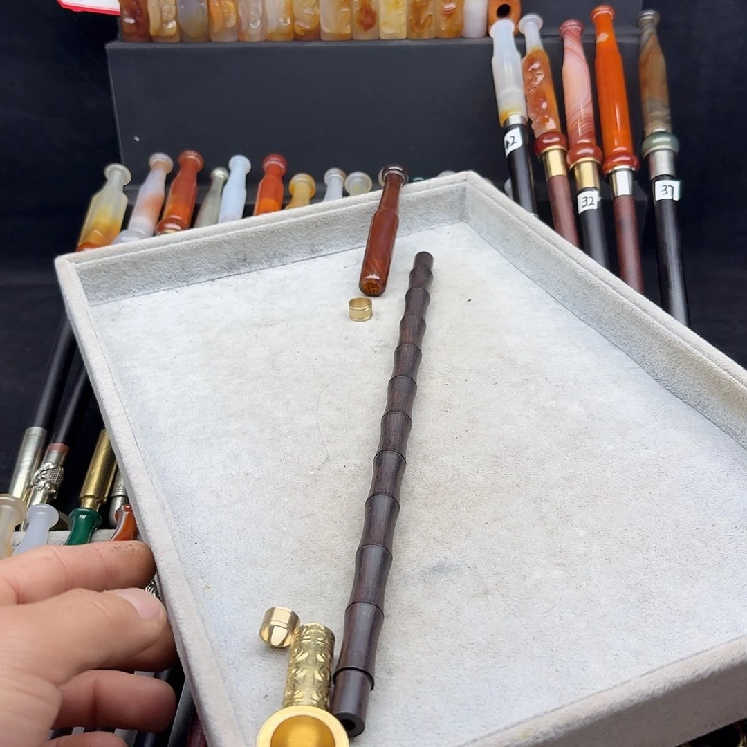 旱烟袋玛瑙嘴黄铜1.7锅总长38厘米左右