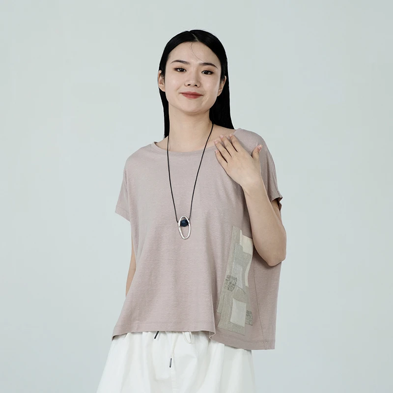 子渊女装瑕疵品50322121休闲补丁贴补宽松短袖夏装女士