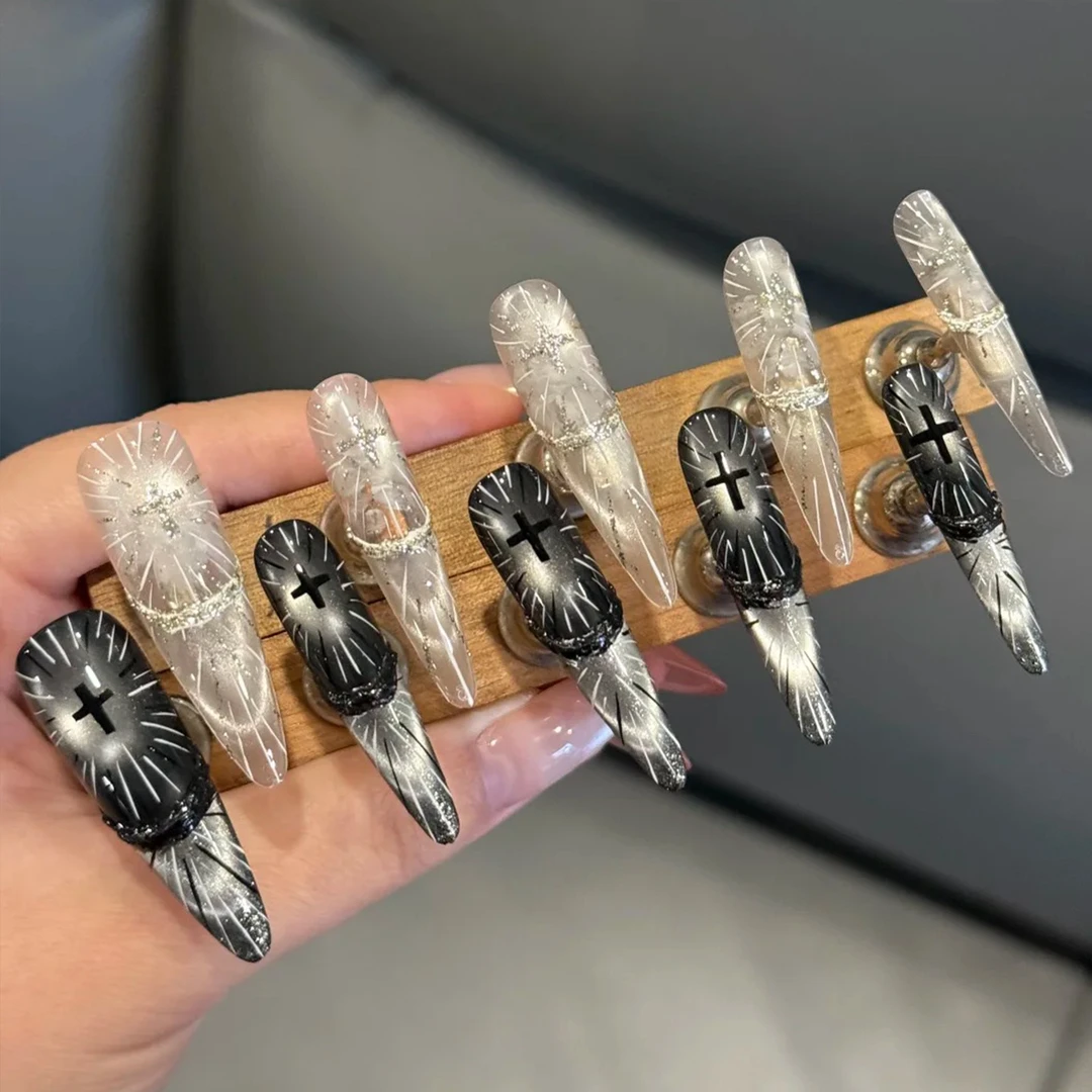 辣妹手工穿戴暗黑可拆卸金属猫眼个性美甲欧美纯手工立体高级