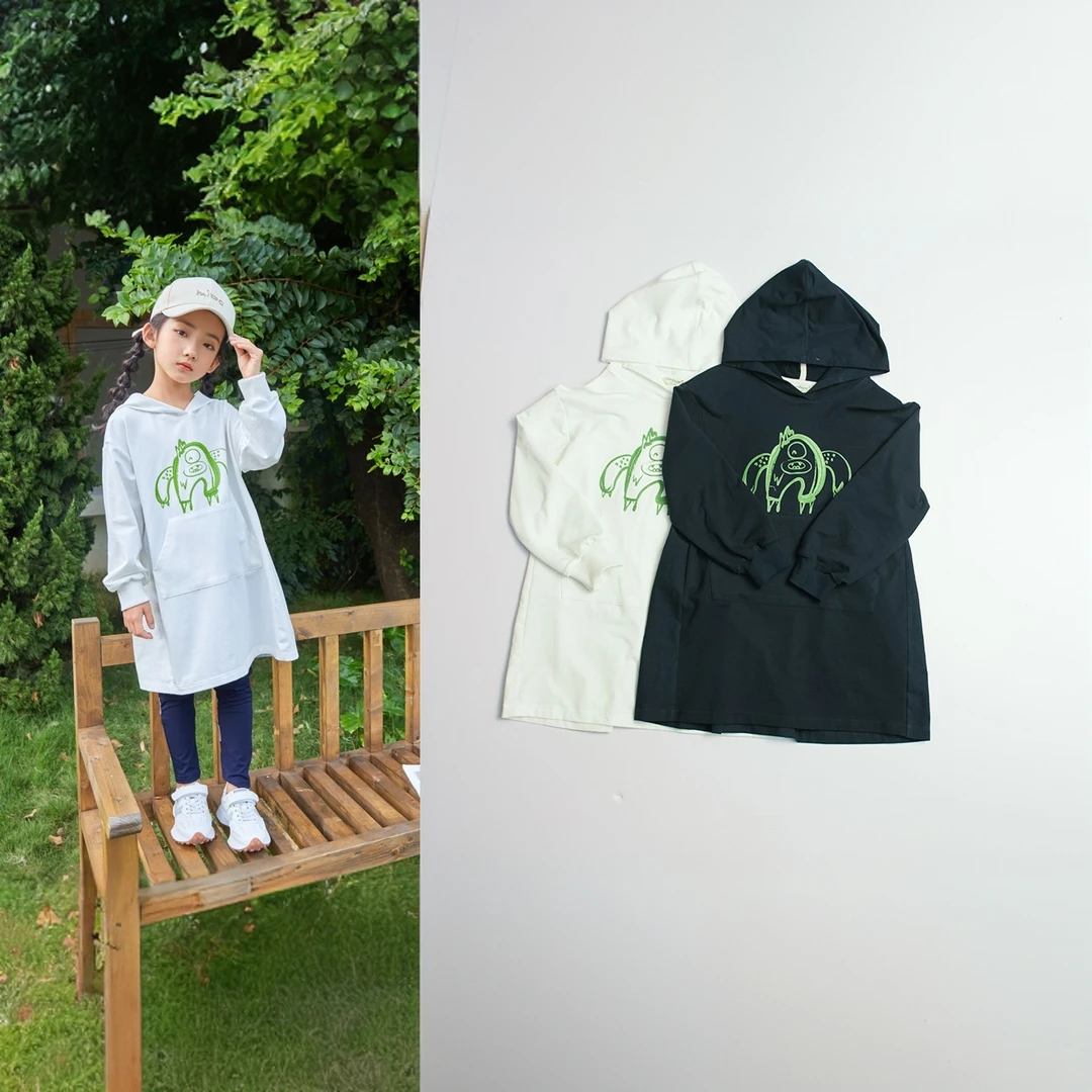 春秋连帽工艺印花卫衣连衣裙4123012124