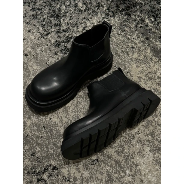 DUPU “都市漫步”经典LUG圆头双层厚底牛皮革切尔西靴