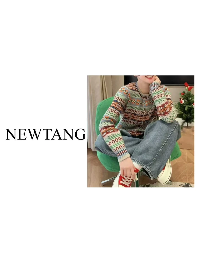 【超细软羊毛】102秋冬新款复古民族风提花单排扣针织开衫女毛衣