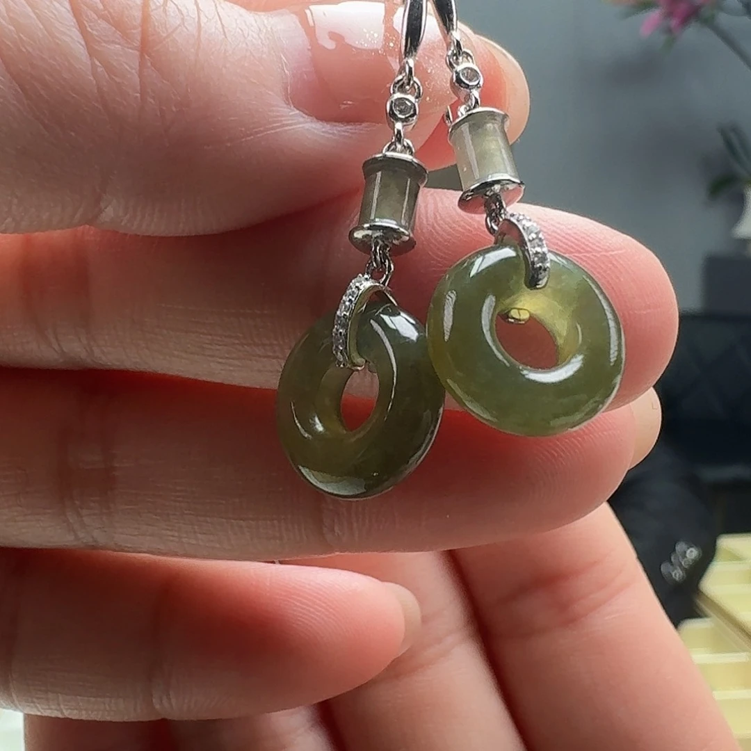 翡翠耳饰银S925镶嵌天然