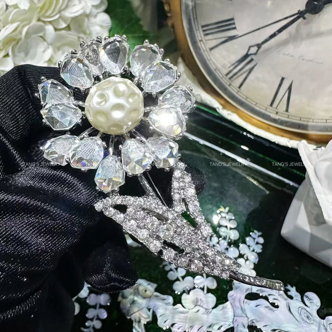 铜合金胸针 德｜巴洛花  中古vintage金色花朵设计复古胸针