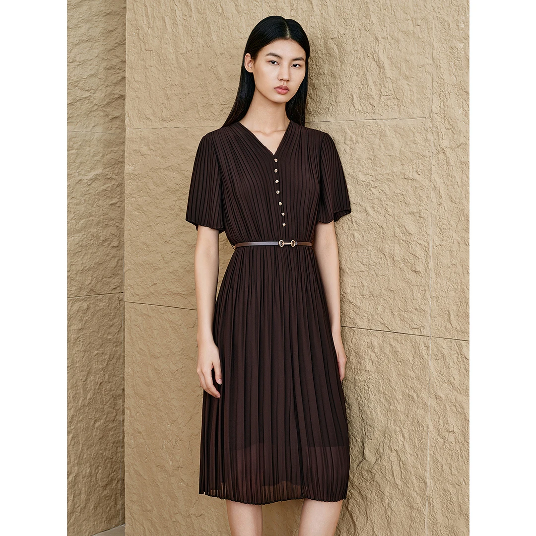 「软雕塑」INSUN恩裳夏季气质极简美拉德压褶宽松连衣裙9C65205210