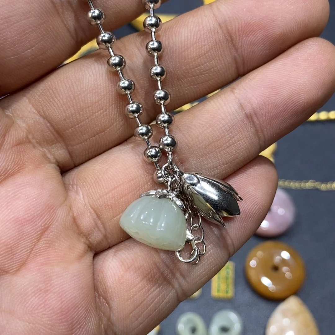 和田玉手链银S925镀金镶嵌