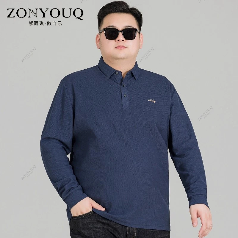ZONYOUQ纯棉长袖polo衫男秋季大码肥佬商务休闲翻领T恤打底衫上衣