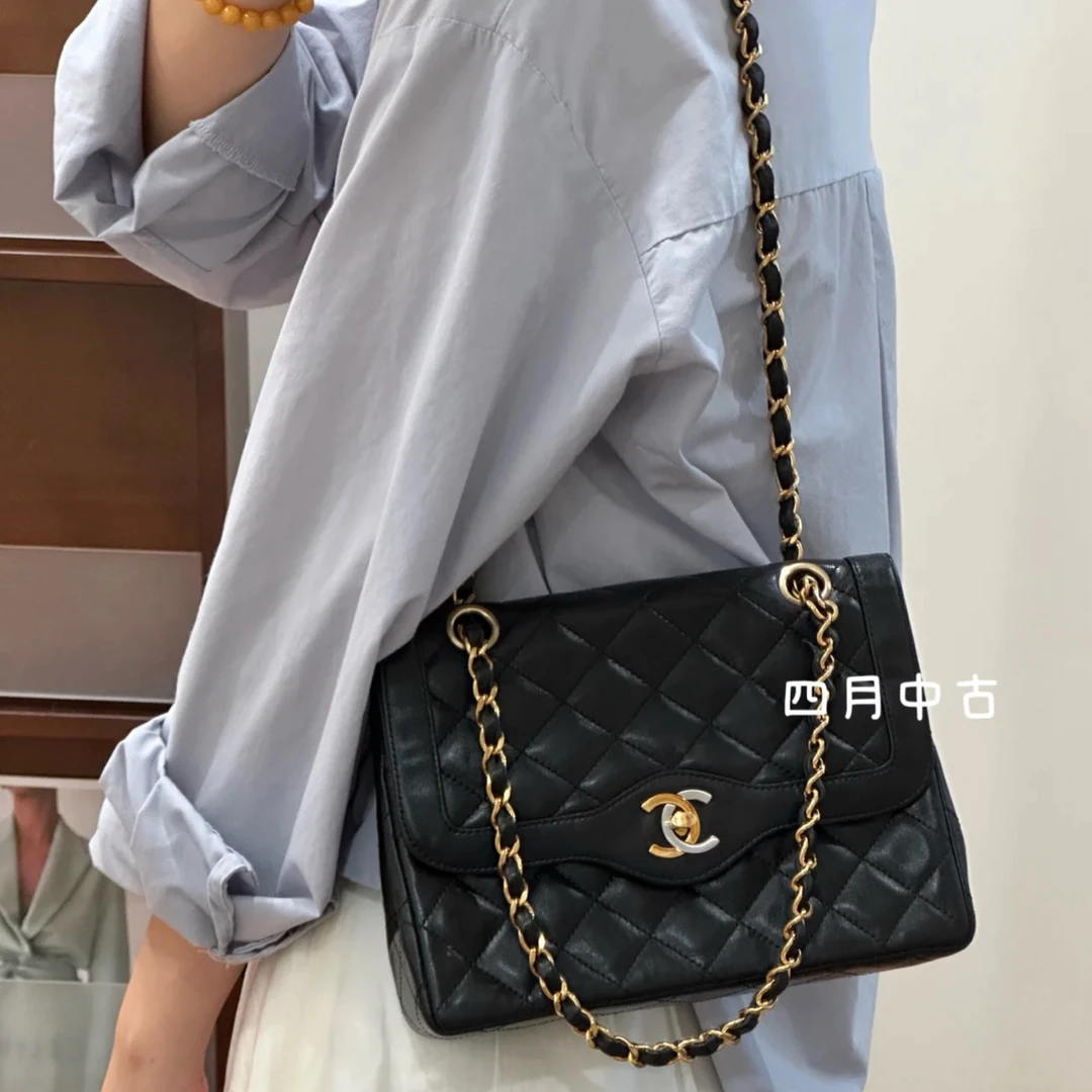 95新 Chanel/香奈儿 黑金中古巴黎限定小号包包 卡标齐 51602