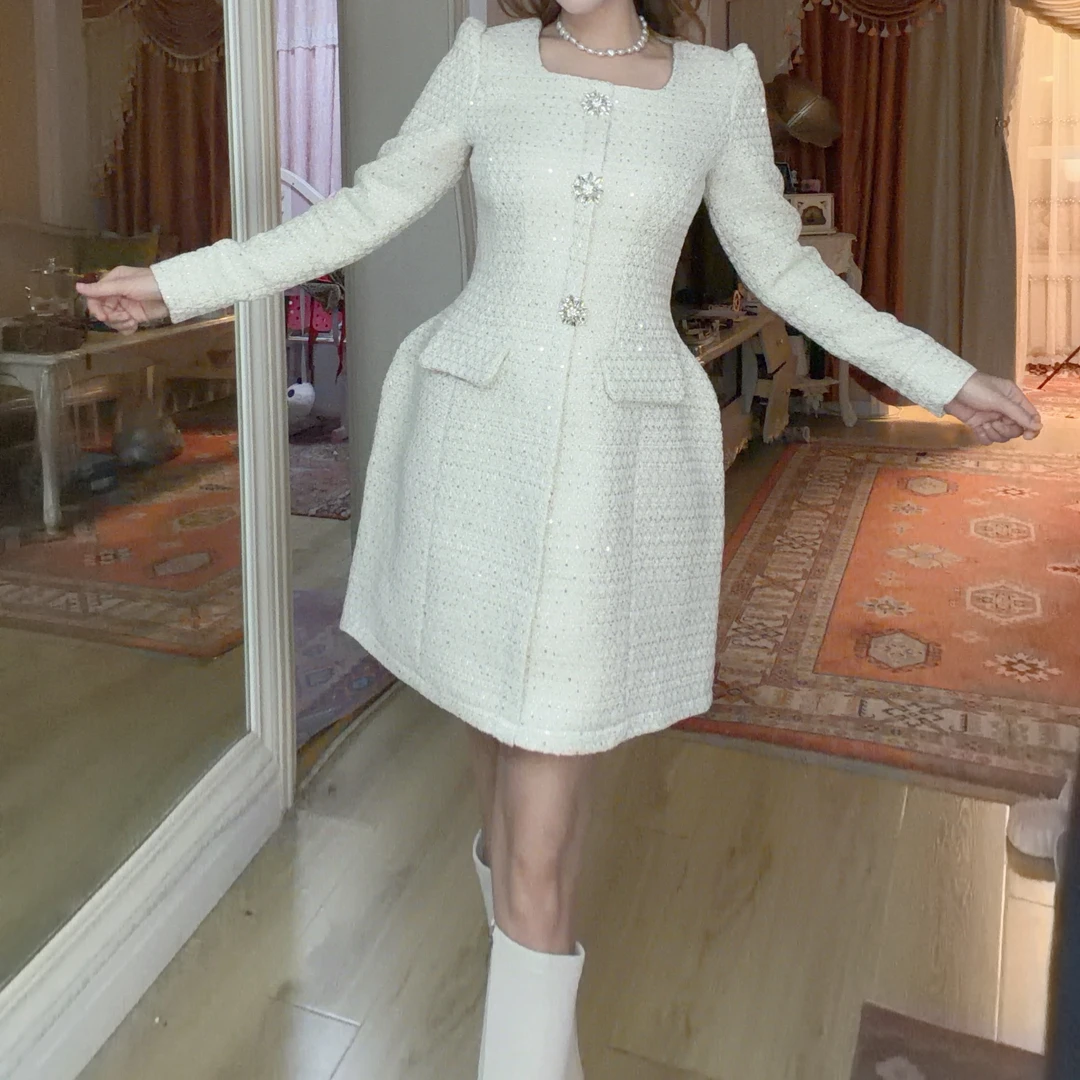 【Fiona原创】新款（089）秋季高端小香风收腰显瘦长袖气质连衣裙