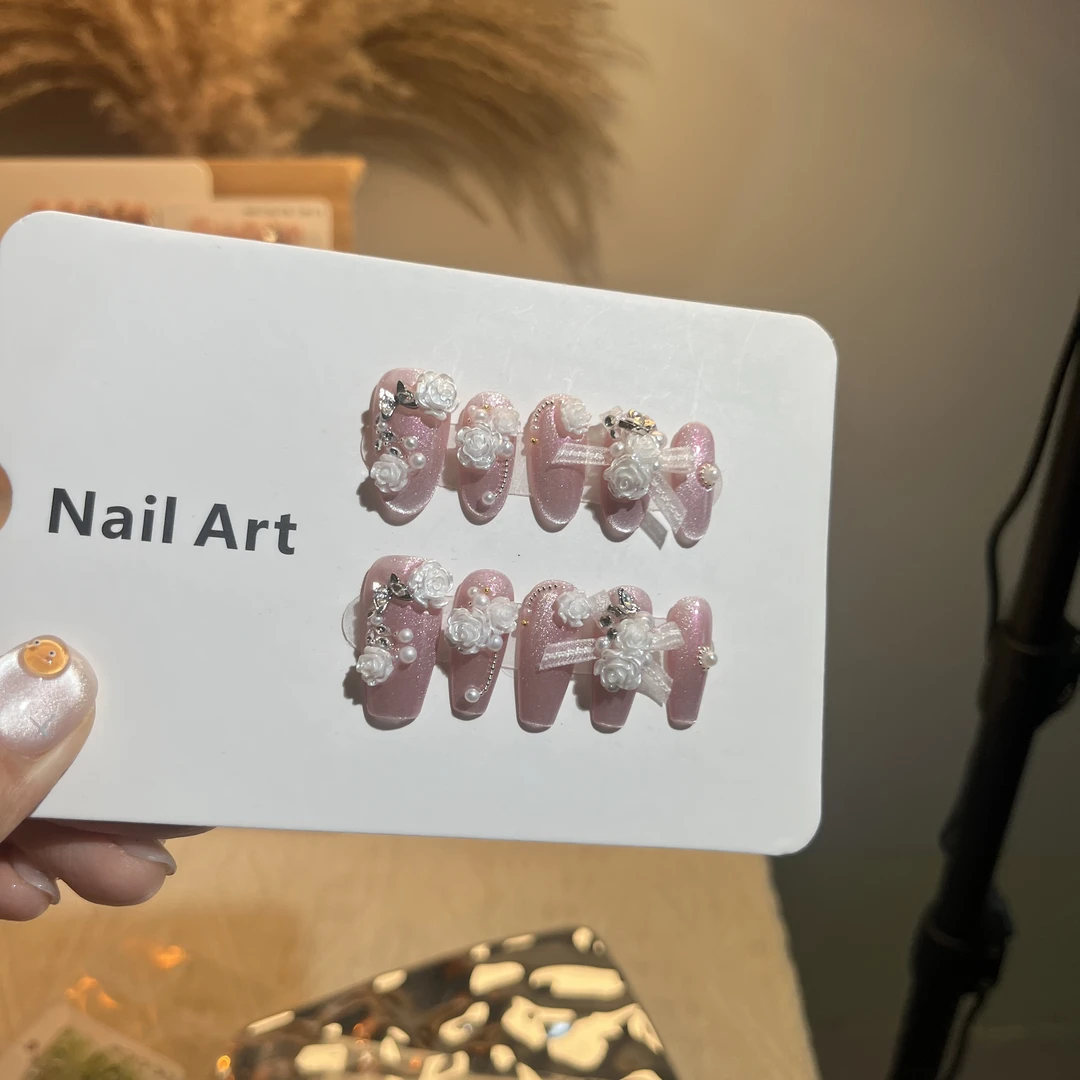 【红夫人】春日蝴蝶果冻玫瑰元素少女感精灵中T手工穿戴甲