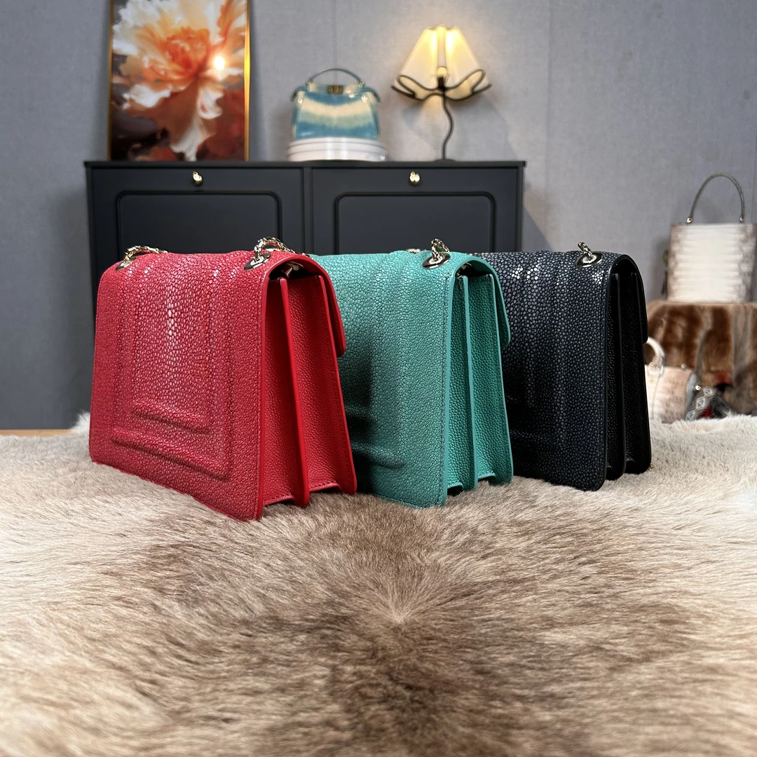 深海珍珠鱼皮女包（宝家25横版风琴）鱼皮 时尚女士手提单肩斜挎包