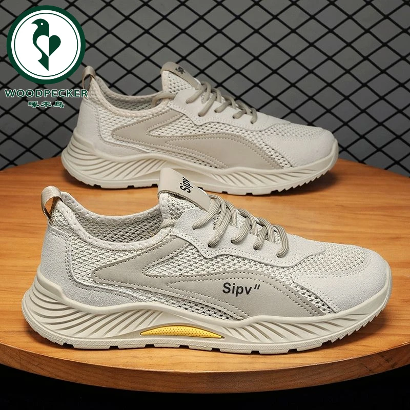 【正品】啄木鸟男鞋夏季透气网面薄款镂空跑步休闲运动工作劳保潮鞋