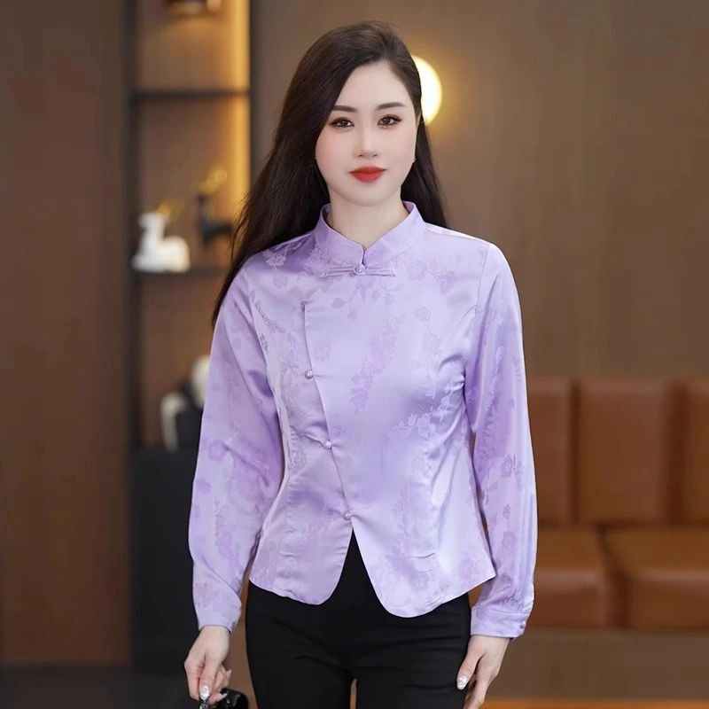 时尚衬衫女2025春季新款洋气修身显瘦立领新中式盘扣别致小衫上衣