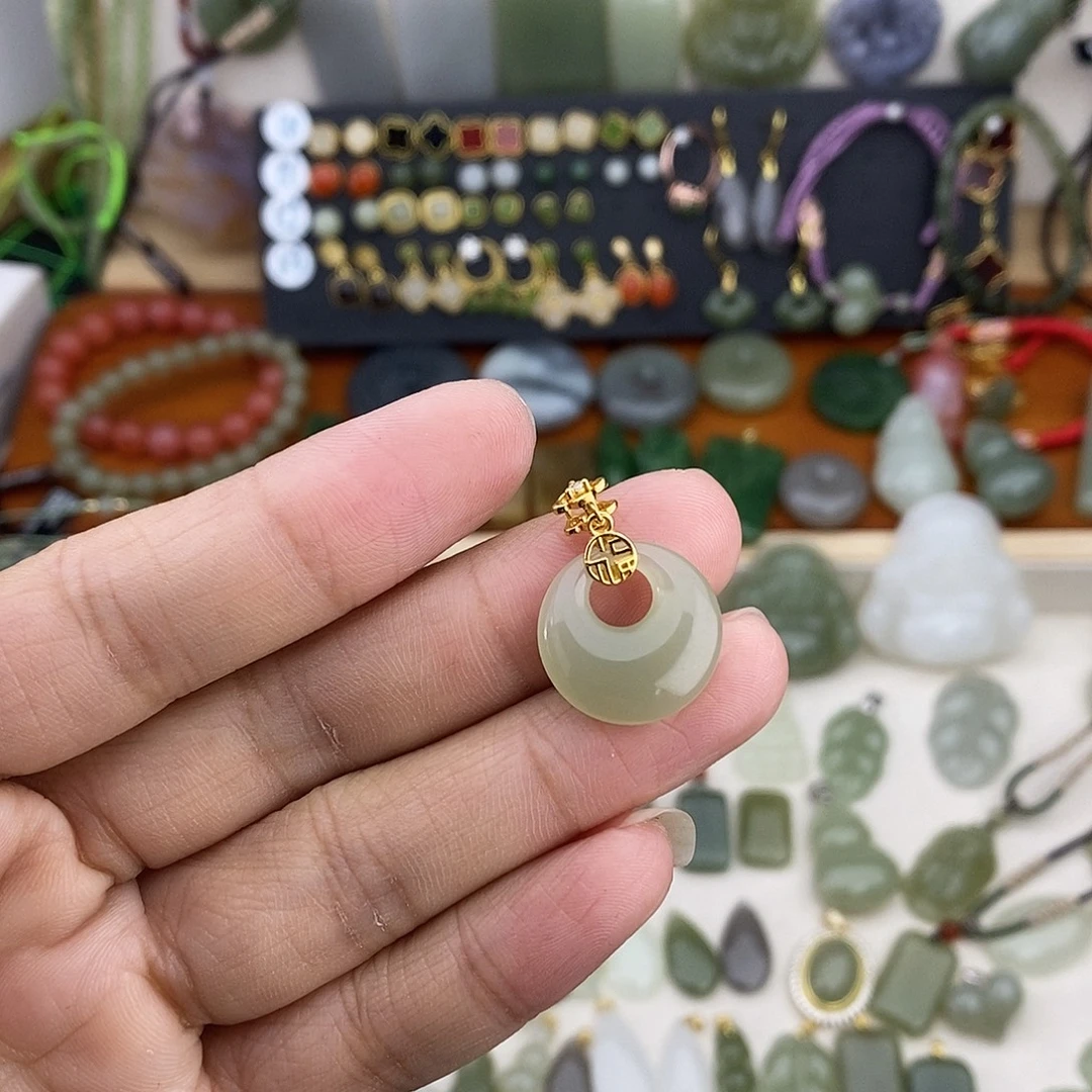 和田玉银S925镶嵌吊坠(不含链)