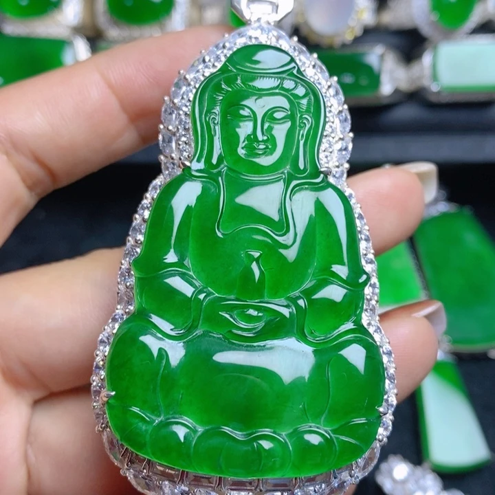 翡翠银S925镶嵌挂件观音
