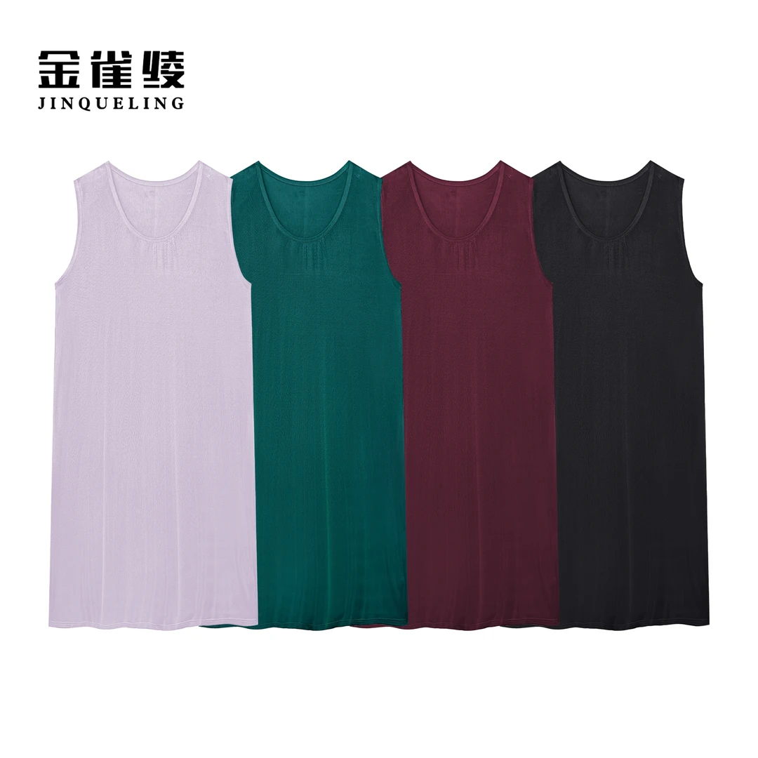 金雀绫【滑溜溜】纯色简约舒适透气加宽加大睡裙背心裙SZAK5LZWB139