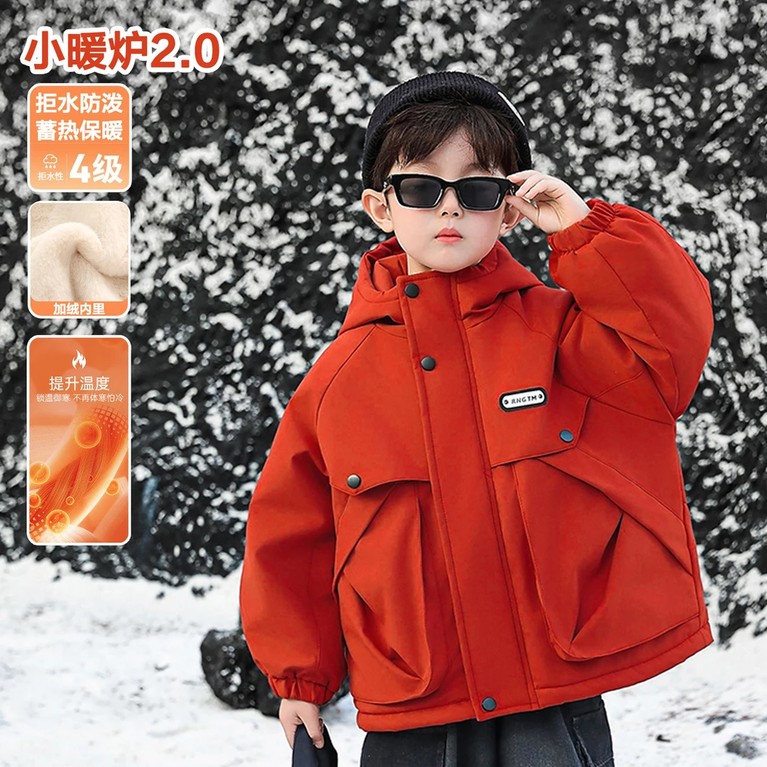 男童2025秋冬新款加绒加厚连帽风衣外套儿童中小童时尚保暖派克服