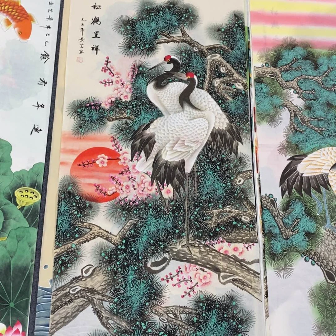 国画凝*尺寸140✖️70四尺手绘工笔松鹤