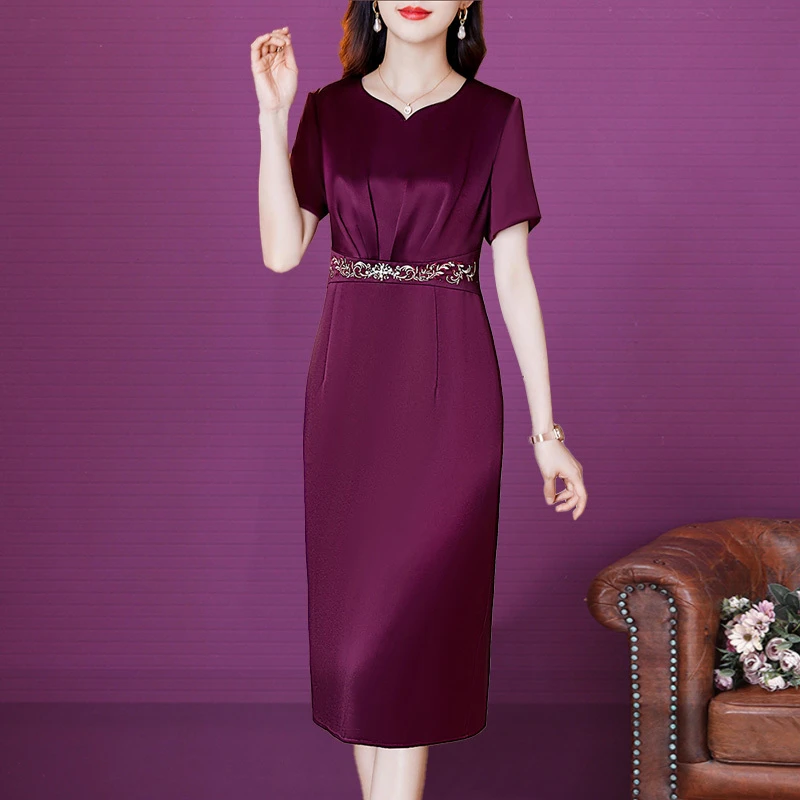 王小鸭2025夏季新款连衣裙女高贵气质礼服裙中老年妈妈高档长裙