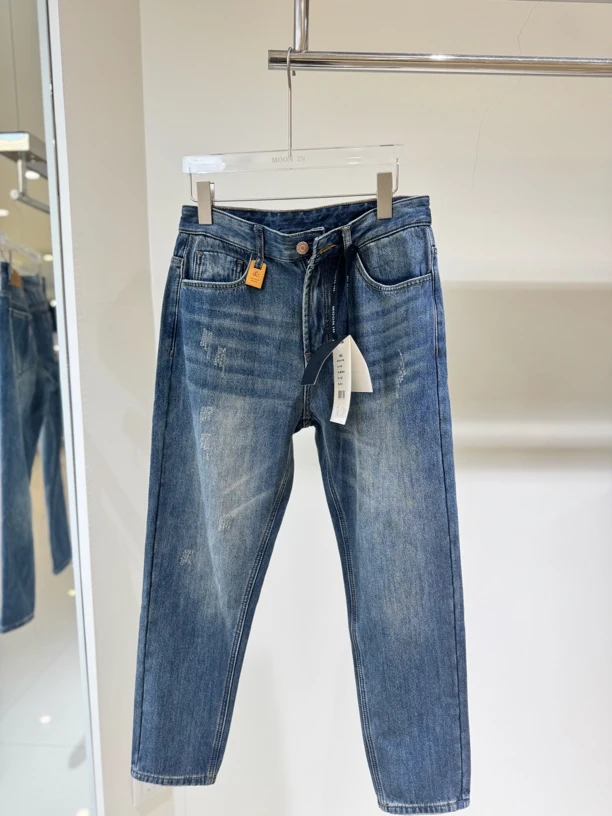 直筒裤百搭牛仔裤直筒磨边男加绒冬款休闲