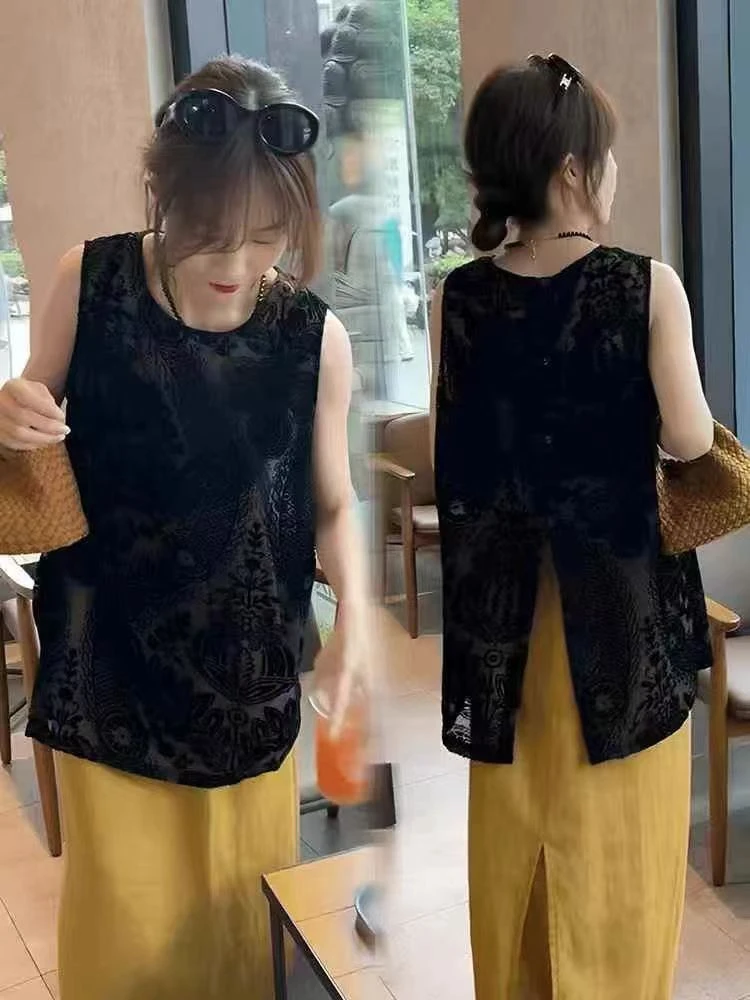 【婷姐家】高品质撤柜款重工金丝绒植绒后背纽扣开叉马甲