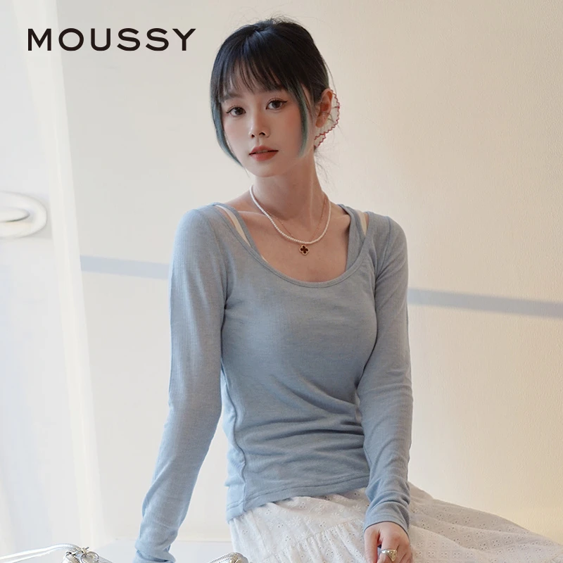 MOUSSY 25年春季清透修身百搭纯色毛针织衫028ISA80-2651