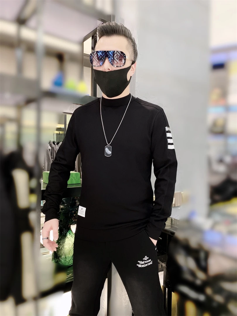 【陈先生】DOE加绒卫衣秋冬保暖半高领打底衫长袖休闲黑色百搭潮流