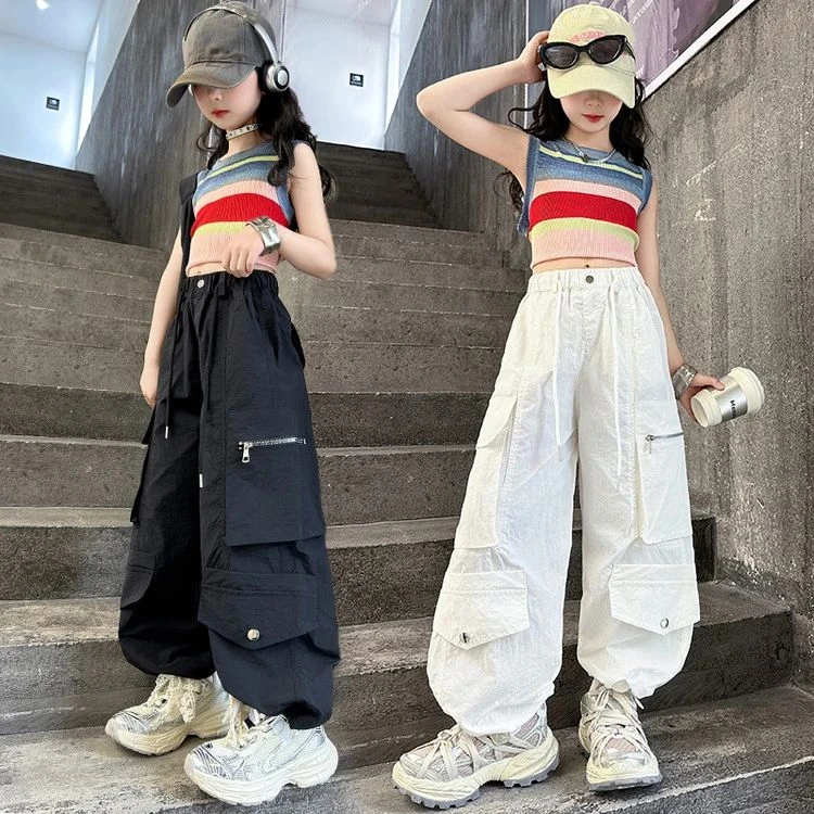 2025炸街女童夏装工装裤套装多巴胺风大童儿童夏季韩系高级感穿搭