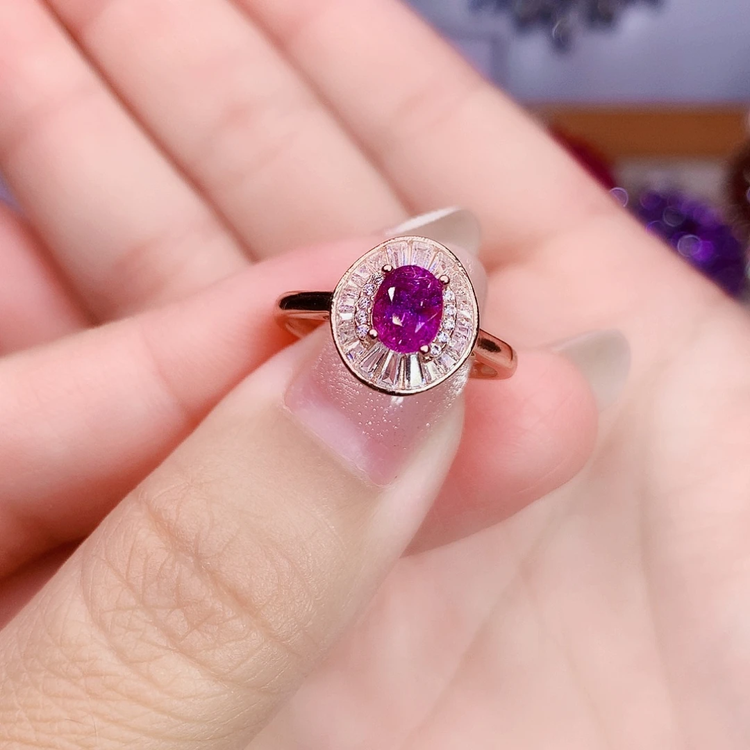 戒指彩色蓝宝石银S925镶嵌