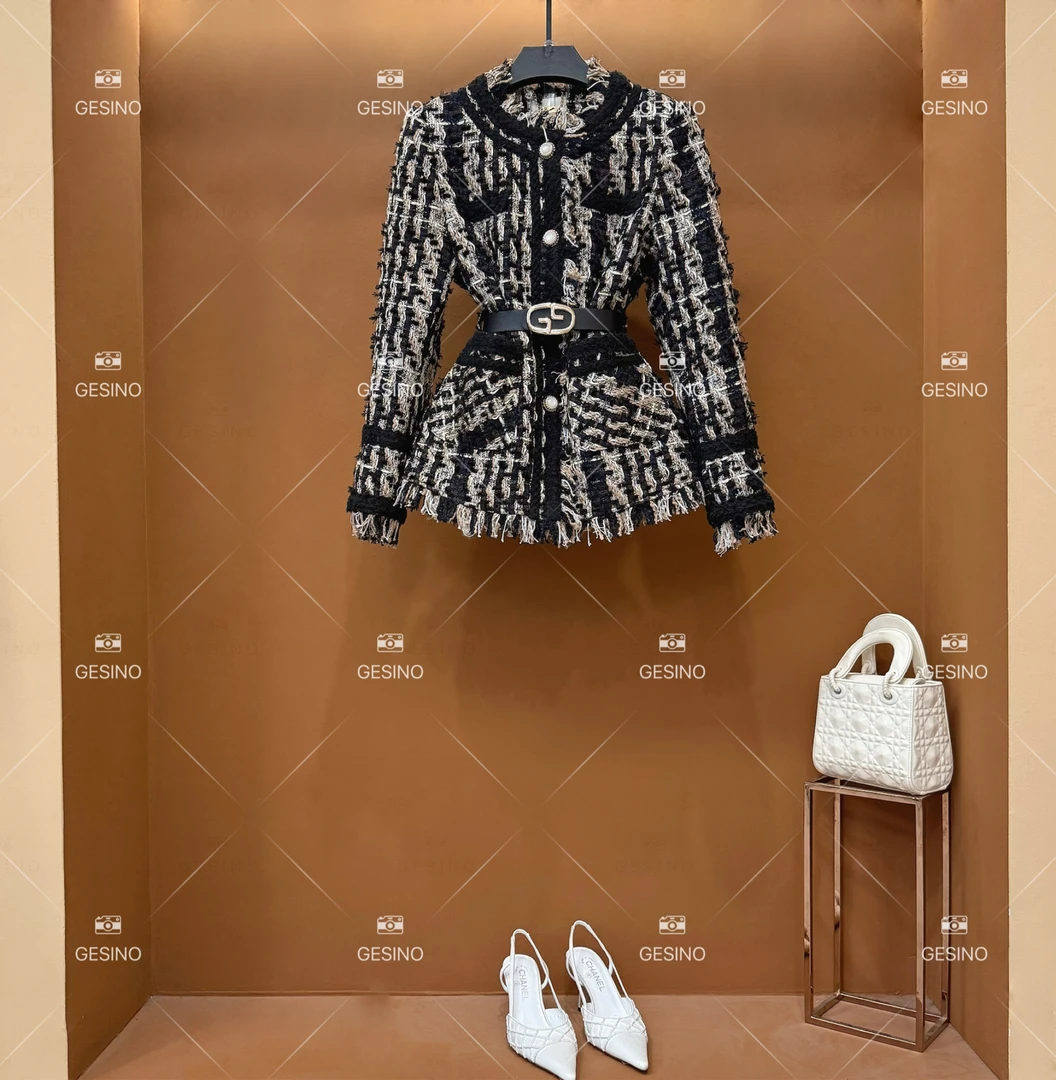 【关关】秋冬气质小香风时尚设计师中长款外套QD-2024979