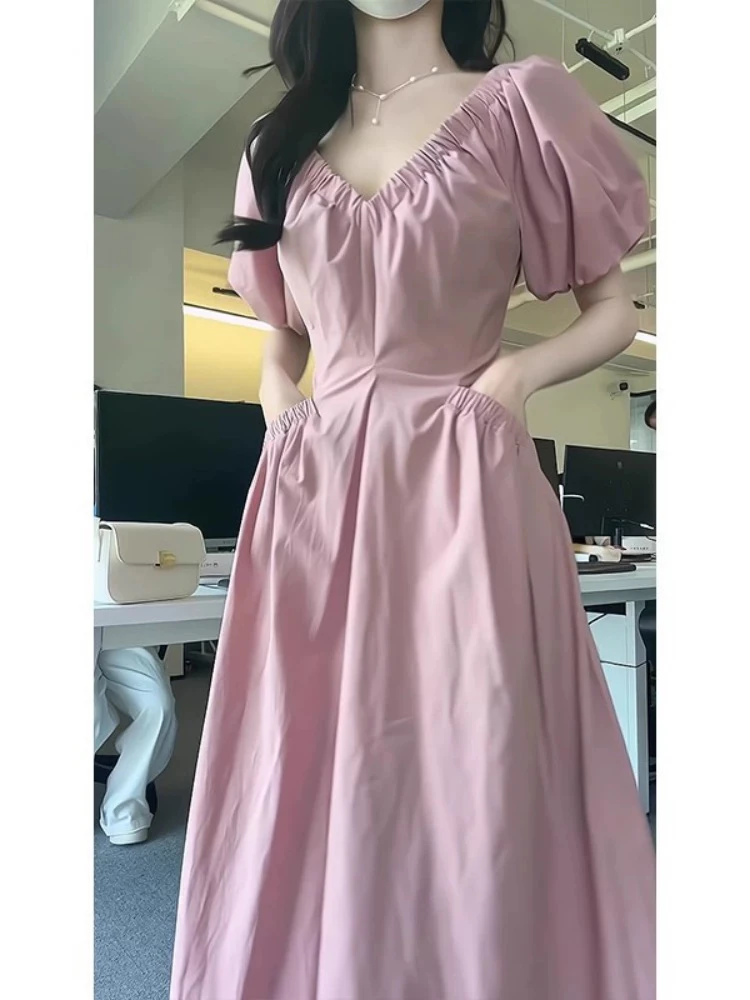 347  韩系纯色多巴胺高级感显瘦连衣裙（H018）
