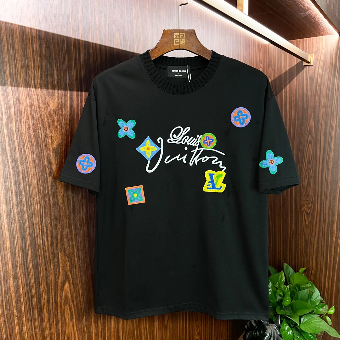 2025夏季新款纯棉圆领四叶草刺绣个性百搭休闲潮流男女款T恤