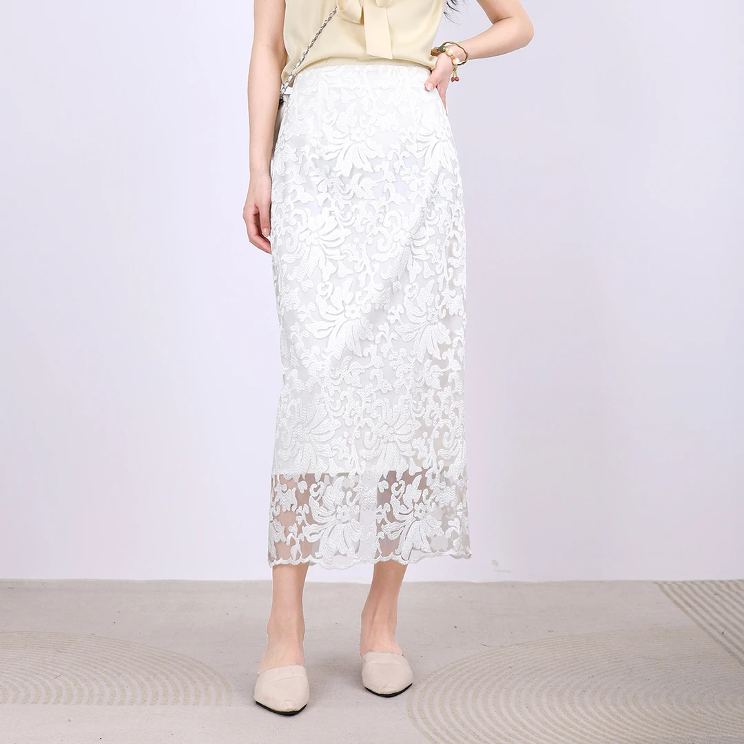 【拼接蕾丝】蕾丝半身裙夏季气质开叉高腰包臀裙显瘦镂空a字裙22074