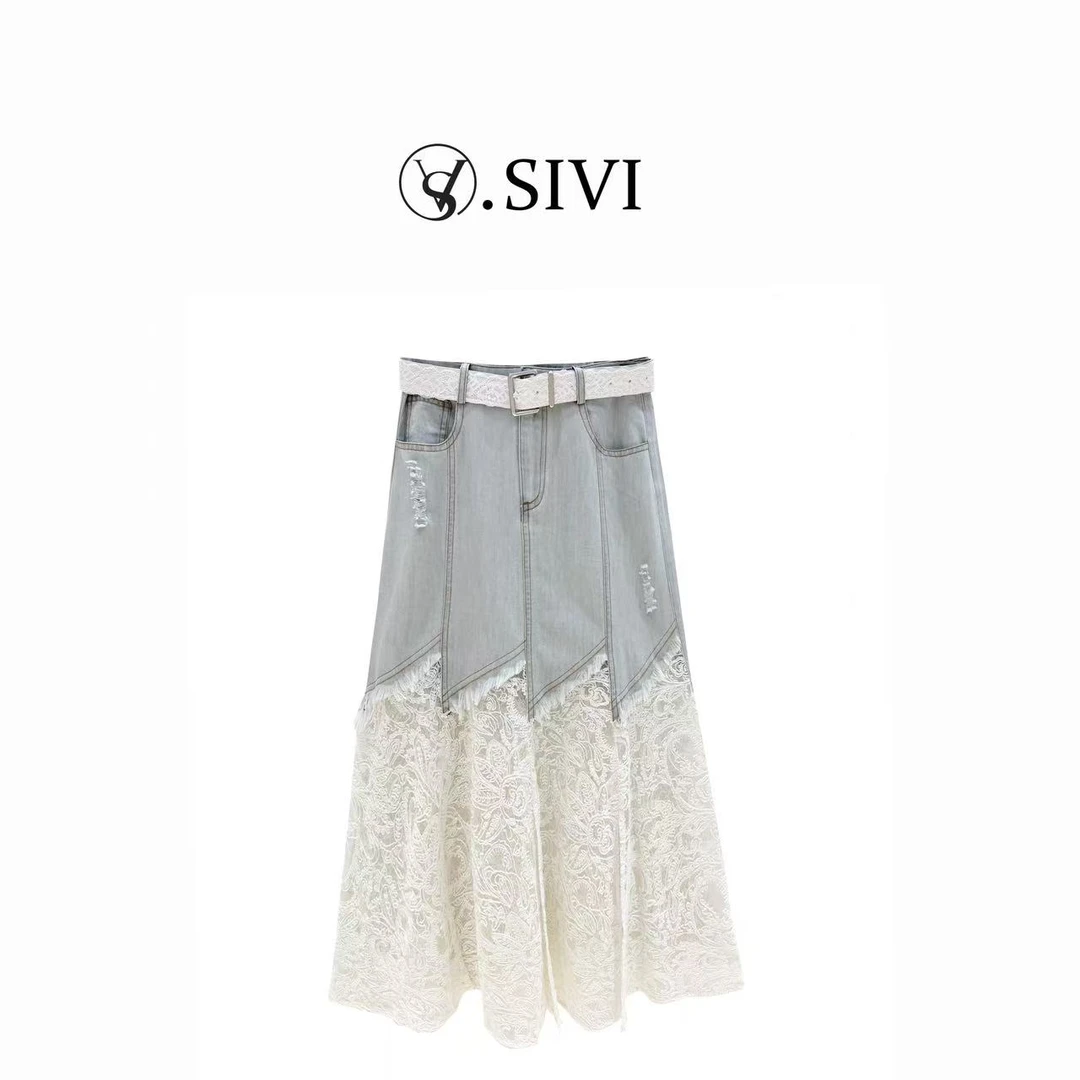 【牛仔拼接】2025春季新款休闲气质灰色牛仔半身裙半裙H1989