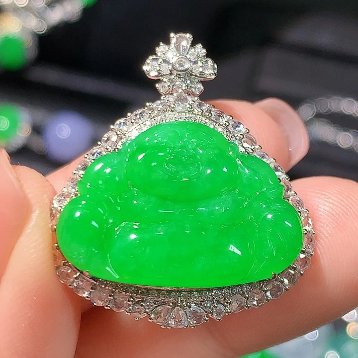 翡翠18K金镶嵌吊坠(不含链)
