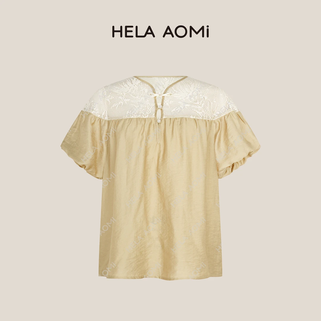 HELA AOMI“自在”莱赛尔镂空手工钩花拼接灯笼袖衬衫CY5BH11903