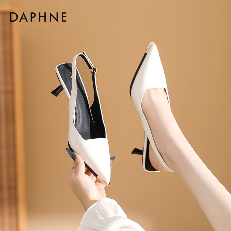 达芙妮气质单鞋女2025秋秋新款细跟法式包头凉鞋尖头一字带高跟鞋