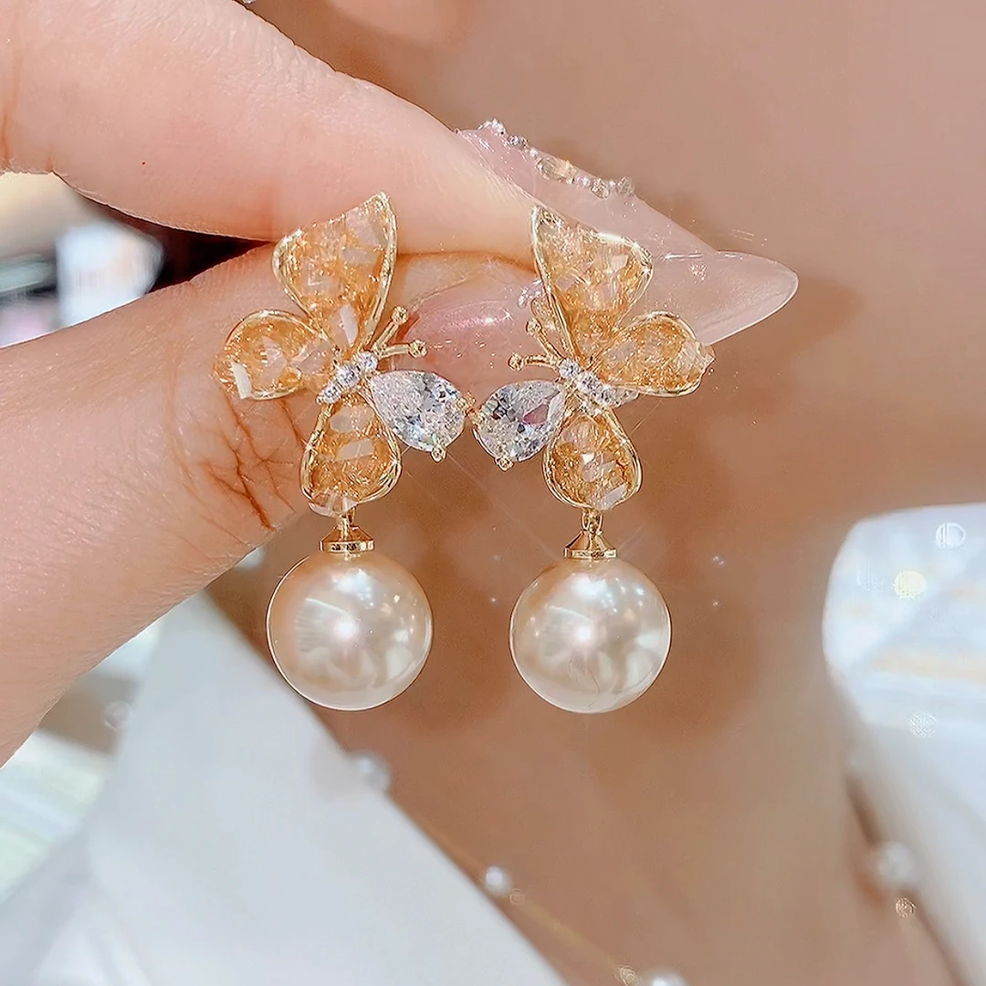 铜合金仿珍珠耳饰 791-翩翩起舞轻奢显白夏天S925银针气质耳环