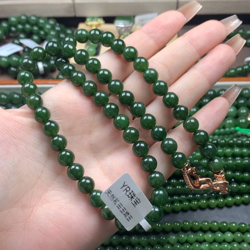 【闪购商品】和田玉（碧玉）颈饰未镶嵌8m菠菜绿